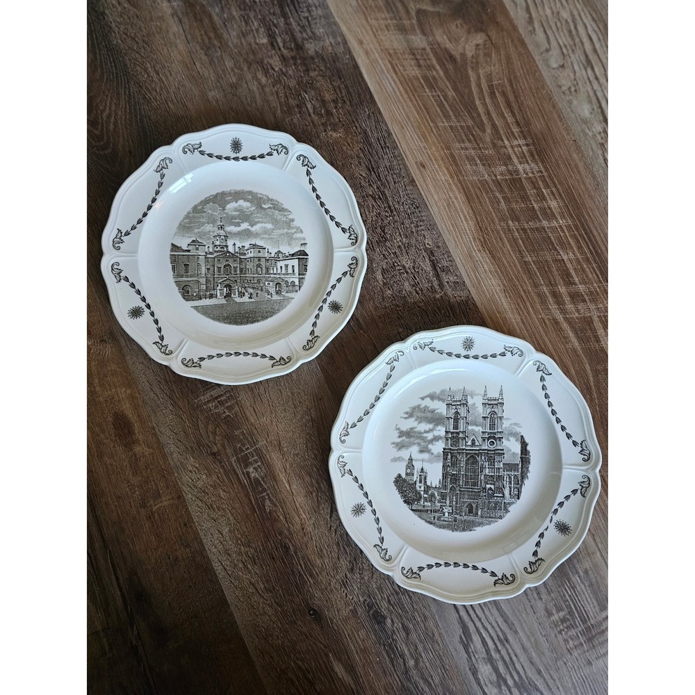 Wedgwood Old London Views Plates Westminster Abbey Horse Guards Whitehall Set 2